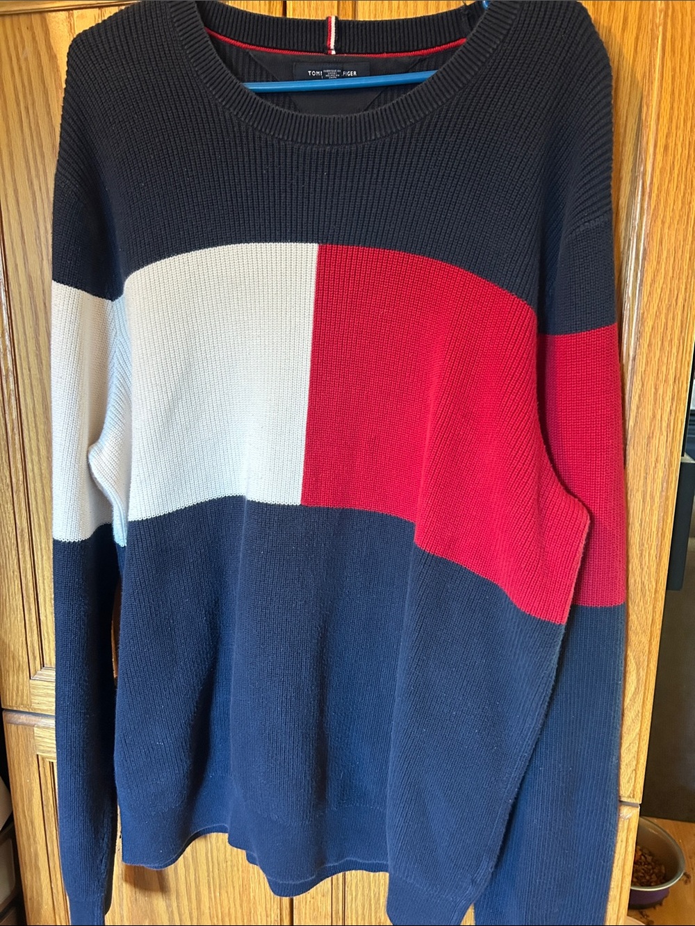 Tommy Hilfiger Navy, Red & White Crewneck Colorblock Sweater